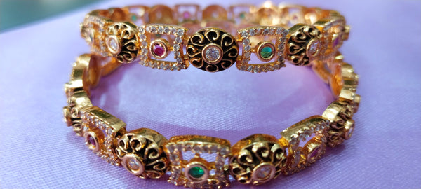 Elegant 1-Gram Gold Bangle with floral designs