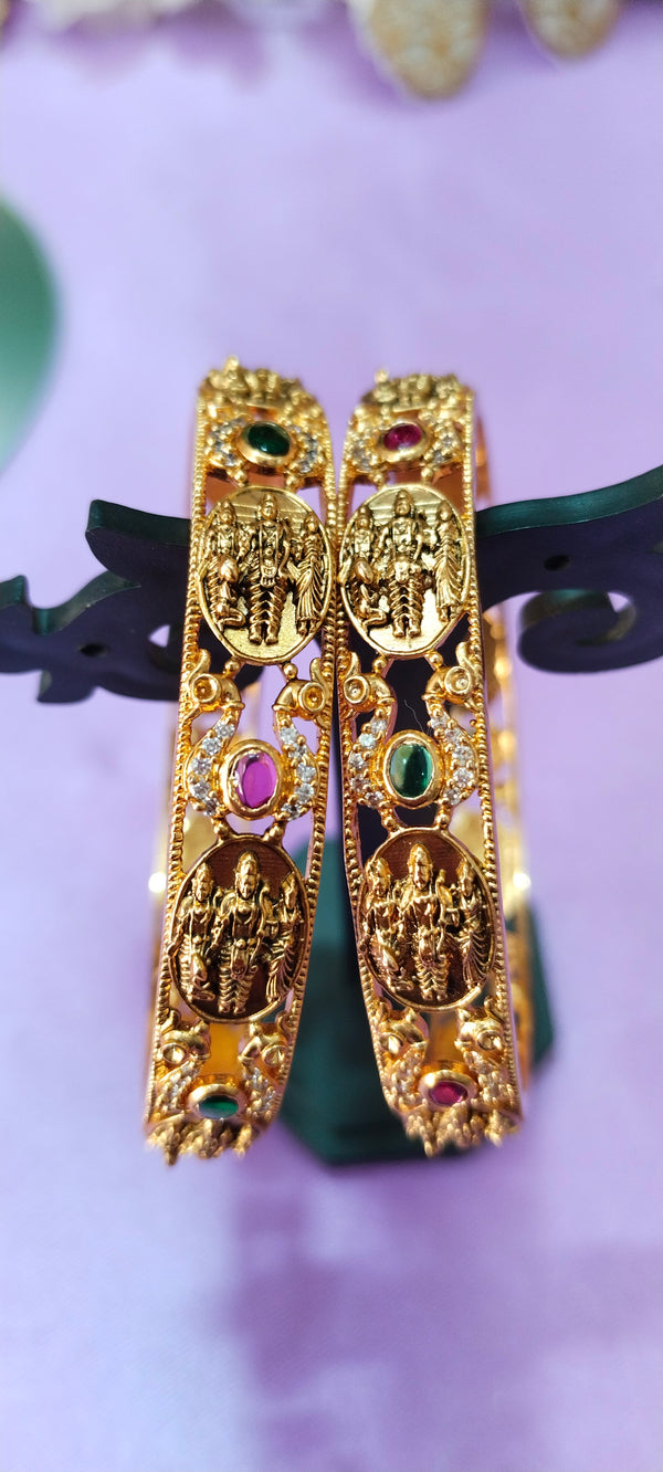 Antique Finish Rama Laxman Seetha Gold Bangles – Festive Wear