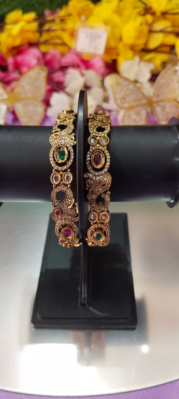 Antique Elephant Motif Gold Plated Bangles for Women size : 2/8