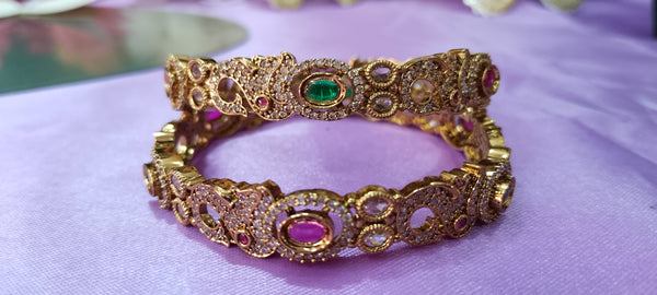 Antique Elephant Motif Gold Plated Bangles for Women size : 2/8