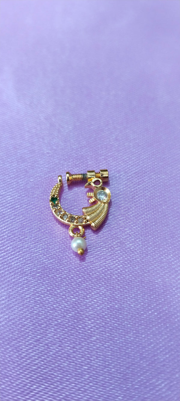 Peacock nose ring with pearl