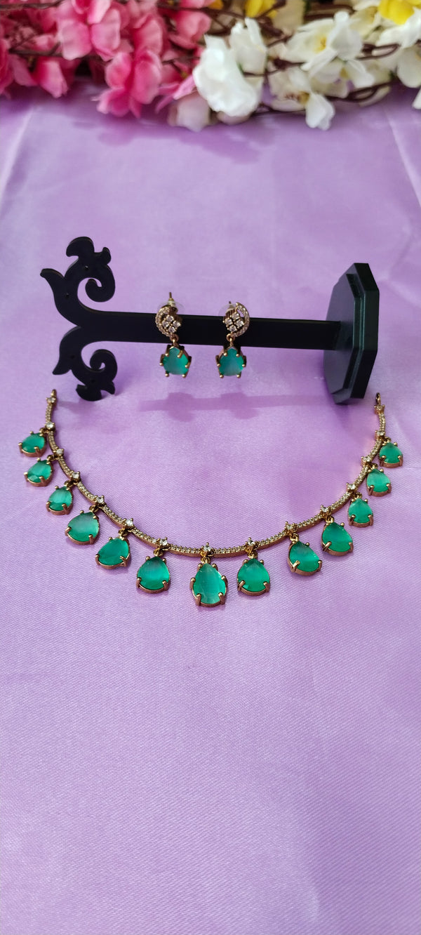 Victorian sea green A.D necklace with matching earrings