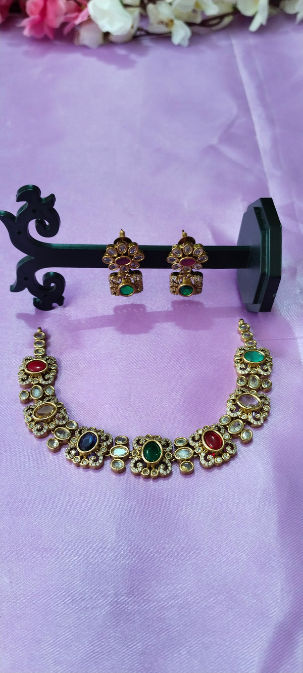 Victorian Multi colour Kundan chocker with matching earrings