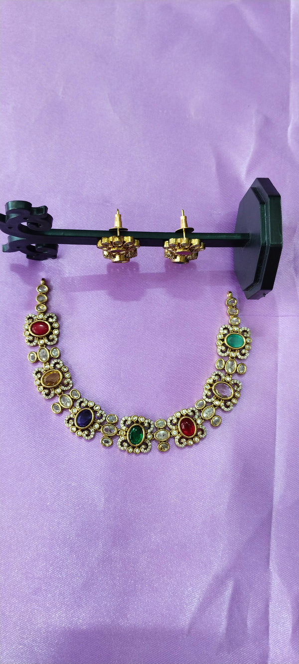 Victorian Multi colour Kundan chocker with matching earrings