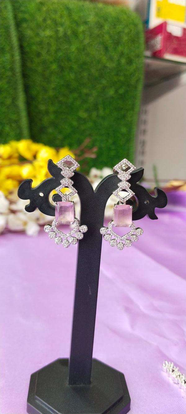 Cz silver peach colour pendant with matching earrings