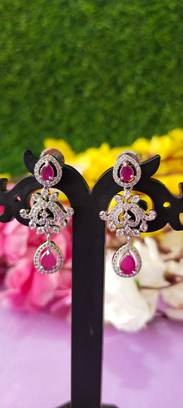 Cz silver necklace chain with matching earrings