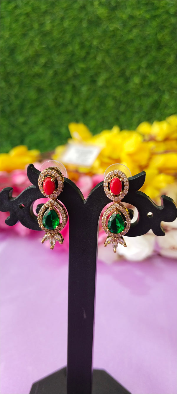 Premium Victorian necklace red & green stone with matching earrings