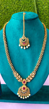 Premium Long Haram Necklace, Maang Tikka & Matching Earrings