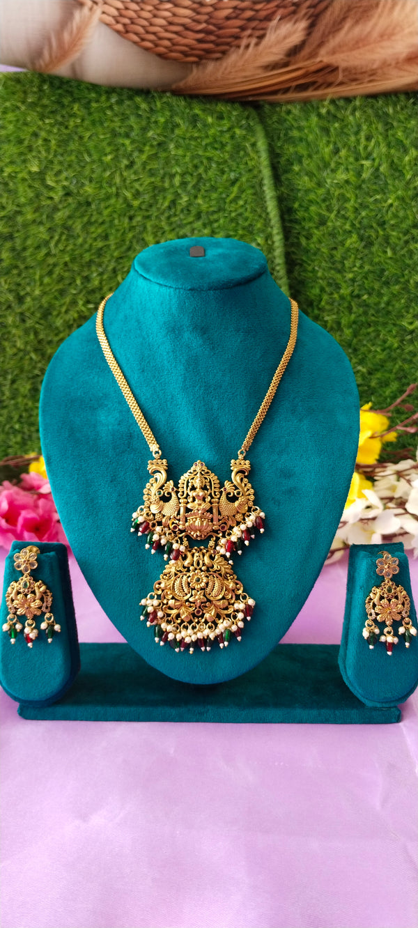 One gram gold Laxmi Devi & swan big pendants with earrings