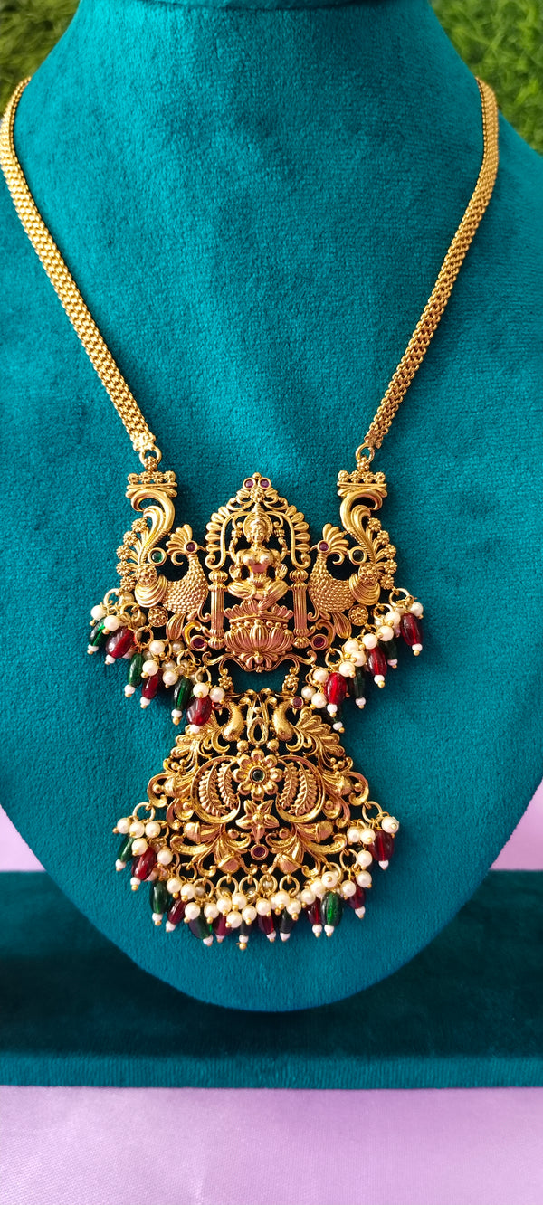 One gram gold Laxmi Devi & swan big pendants with earrings