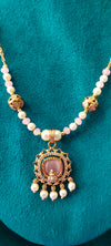 Premium pendant Peach colour beads chain - no earrings