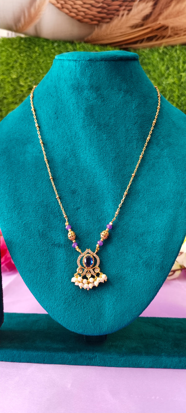 CZ Pendant with Violet Stones & Golden Balls — no earrings