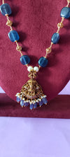 Long premium golden laxmi locket with dark blue beads chain - pendant only