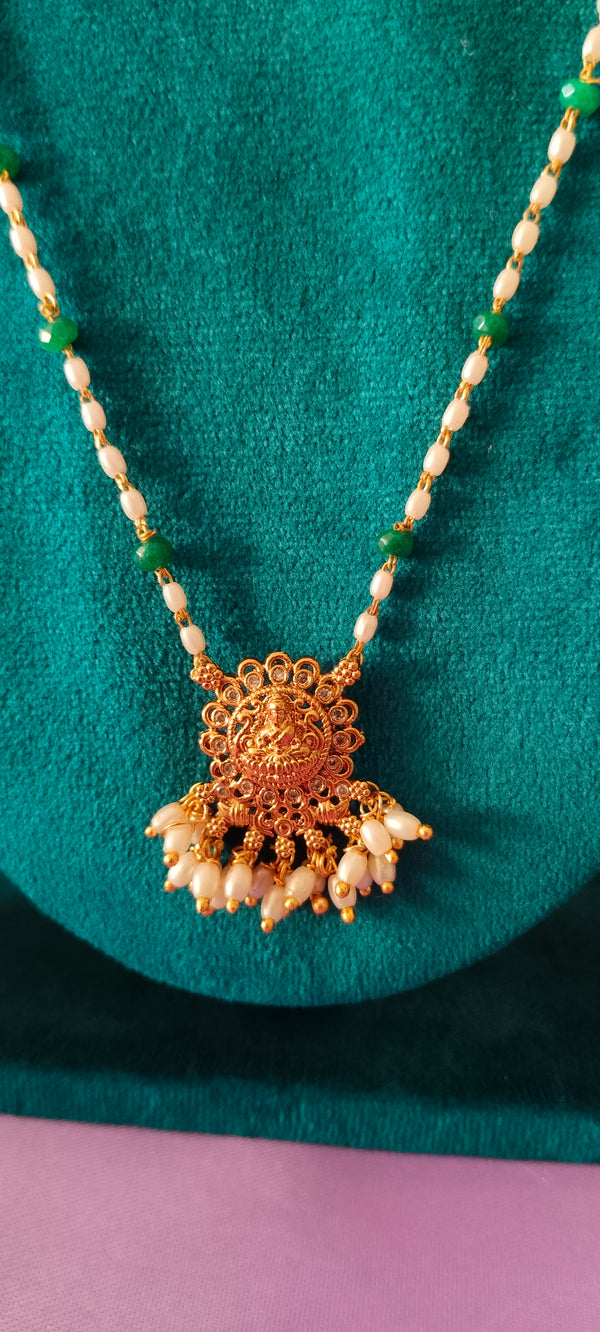 Gold plated pendant with white & green beads no earrings