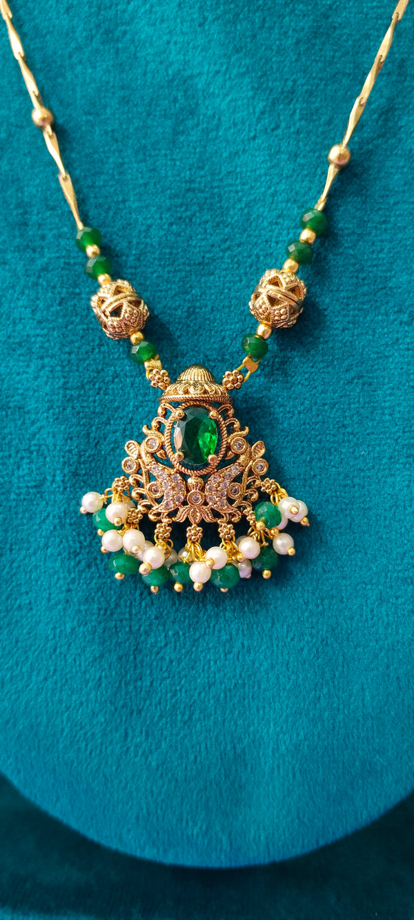 Nakshi balls green stone with gold plated pendant with no earrings