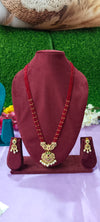Long Red colour beads chain gold plated pendant with earrings