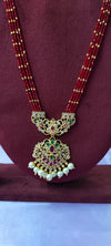 Long Red colour beads chain gold plated pendant with earrings