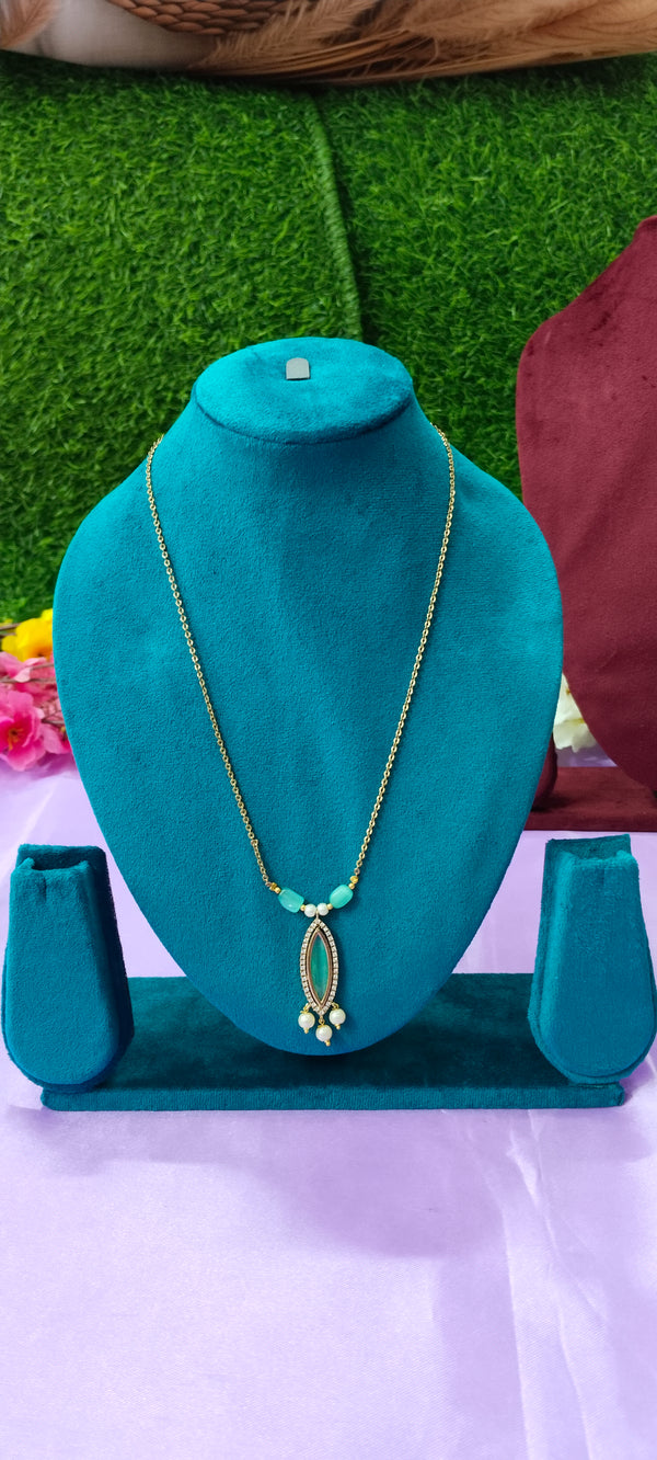 Elegant Gold-Plated Pendant with Sea Green Stone