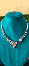 AD Stone Sliver necklace with blue colour stonewith floral designs