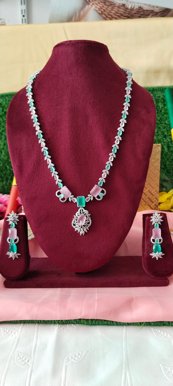 Long vibrant american diamond multi colour haram