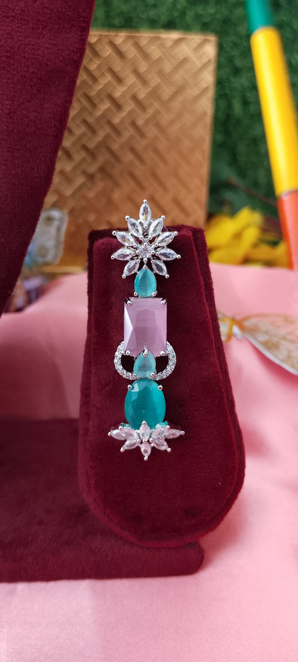 Long vibrant american diamond multi colour haram