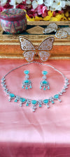 Adorable adorned with premium American Diamonds sea green necklace
