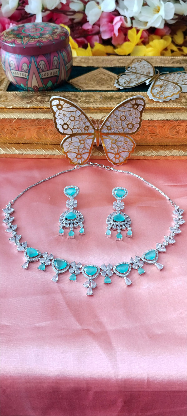 Adorable adorned with premium American Diamonds sea green necklace