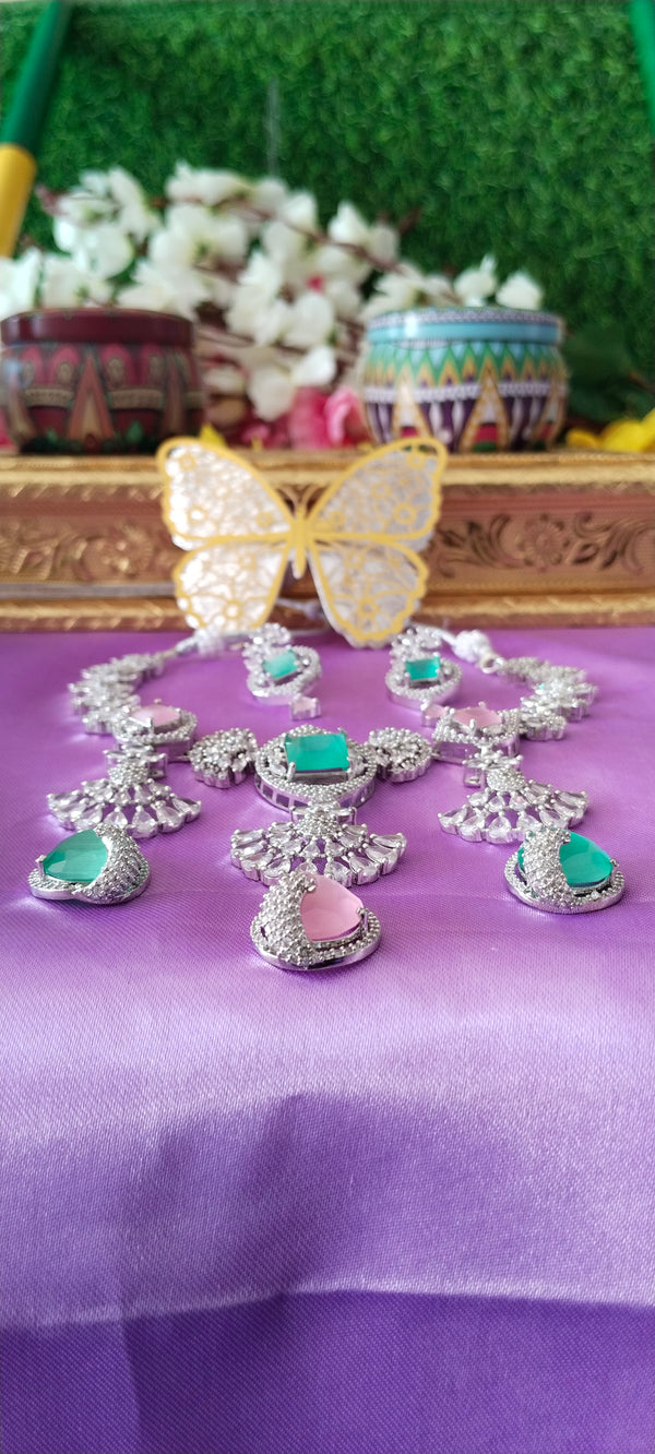 Luxurious american diamond multi colour stylish necklace