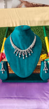 Silver Rich A.D blue & white colour Kundan ball necklace