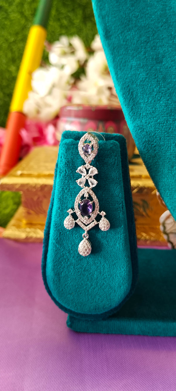 Silver Rich A.D blue & white colour Kundan ball necklace