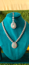 Luxurious american diamond white & sea green pendant with mangtikka