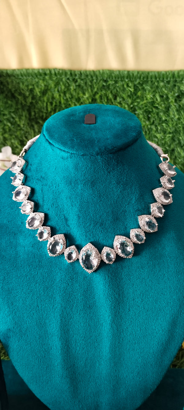 High - Quality Silver A.D with white colour necklace with matching earrings