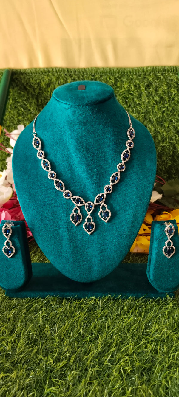 Premium A.D Blue & white colour Eye design necklace