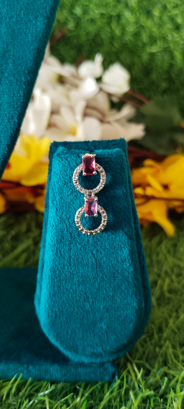 Cz ring design necklace pink colour with matching earrings