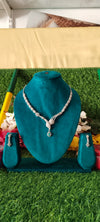 Silver fashion jewelry A.D necklace with White & Sea Green stone
