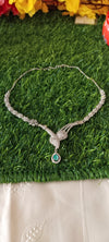 Silver fashion jewelry A.D necklace with White & Sea Green stone