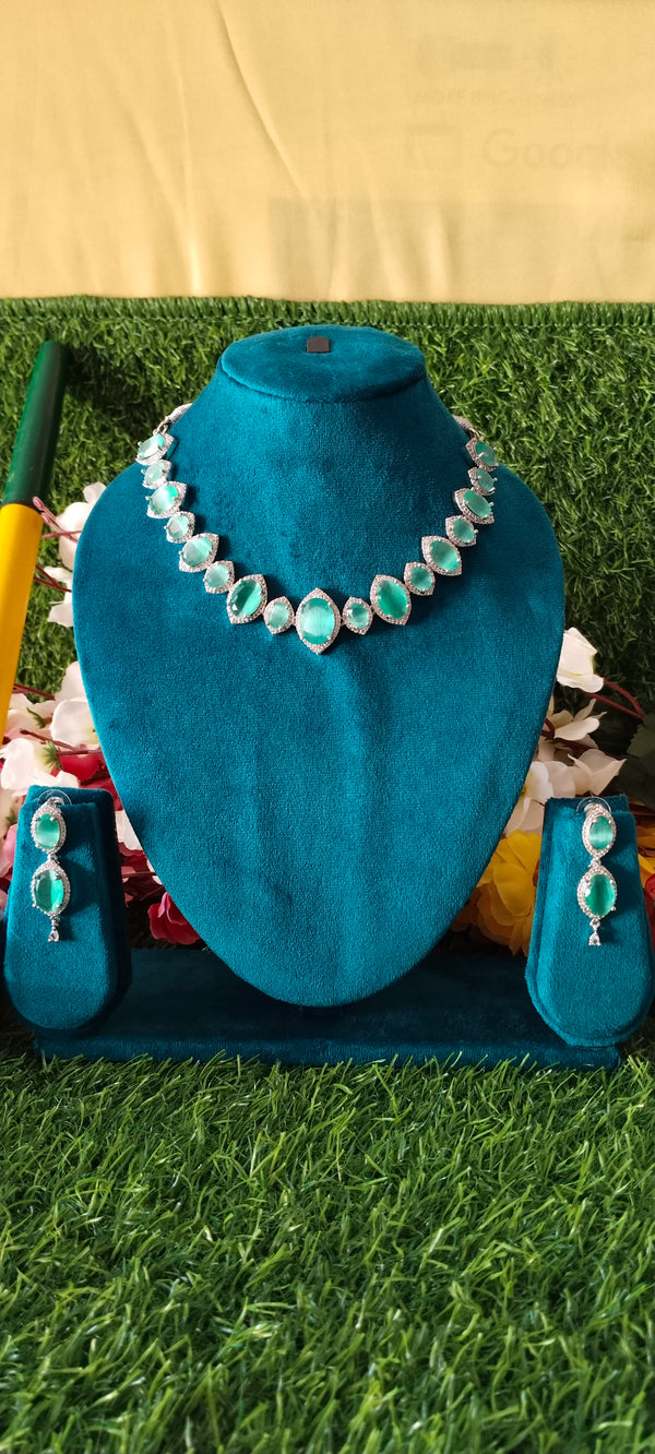 Silver Rich A.D Sea Green necklace with matching earrings