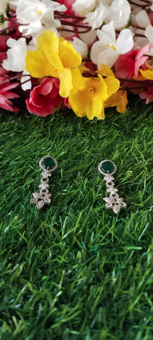 Silver A.D Premium leaves Earring - Green Colour