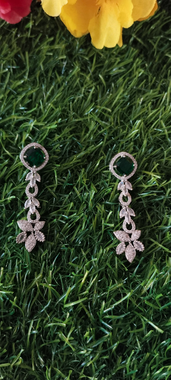 Silver A.D Premium leaves Earring - Green Colour