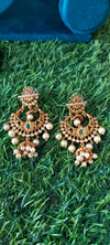 Gold‑Plated Chandbali Earrings with Pearls & Butta