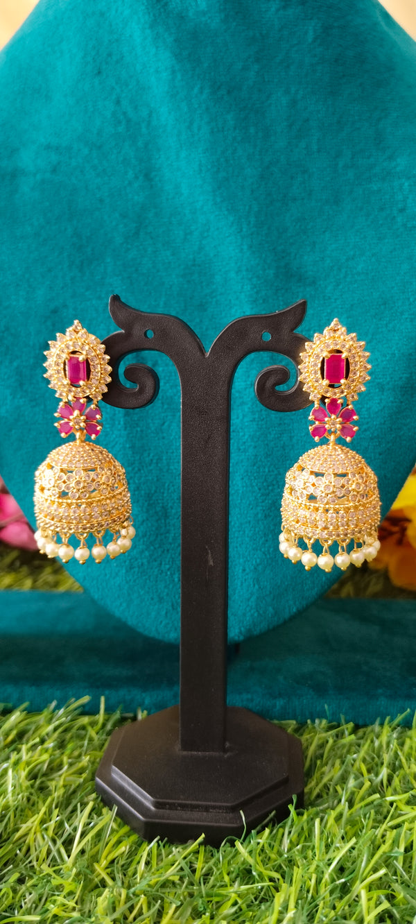 Antique Gold CZ Stone Jhumka