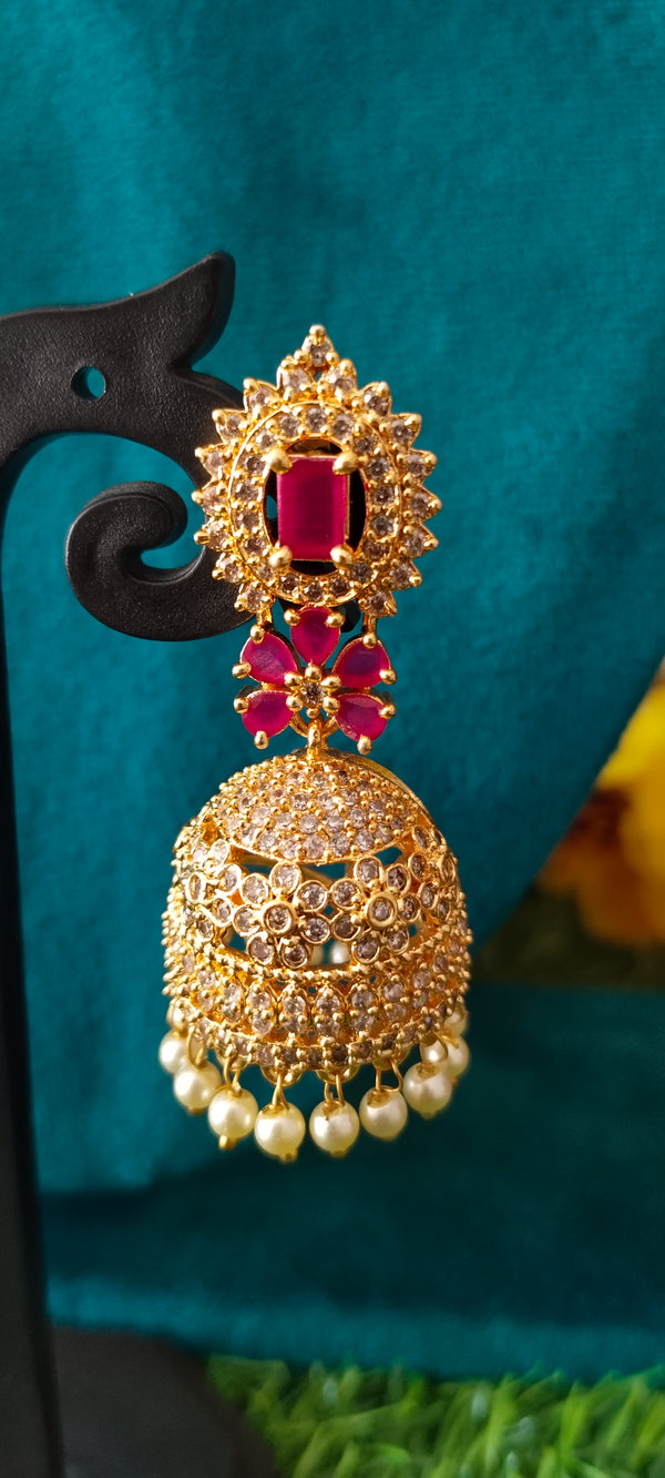 Antique Gold CZ Stone Jhumka